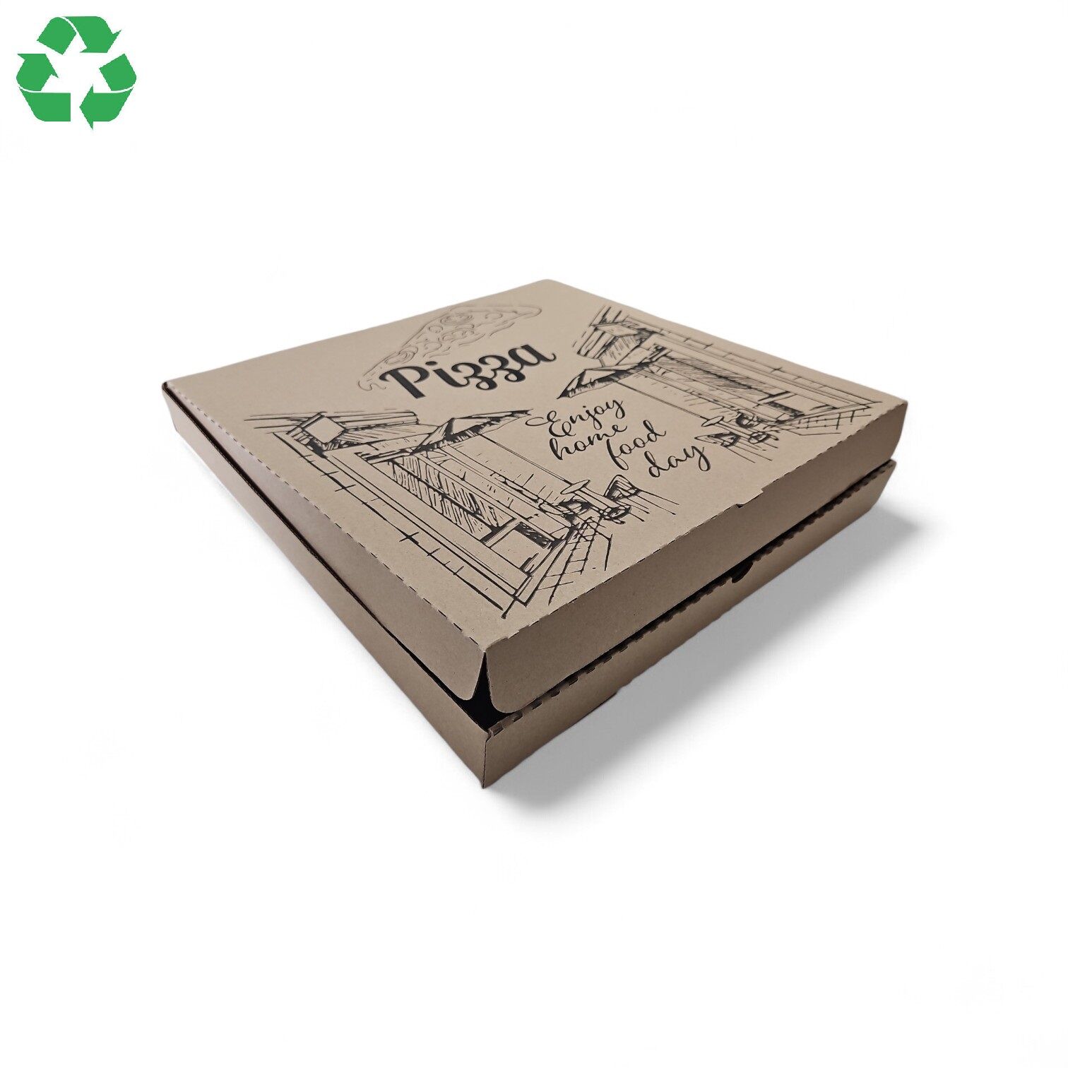 Cutie din carton pentru pizza, 32cm, 320x320x40mm, carton natur microondulat imprimat - imagine 2