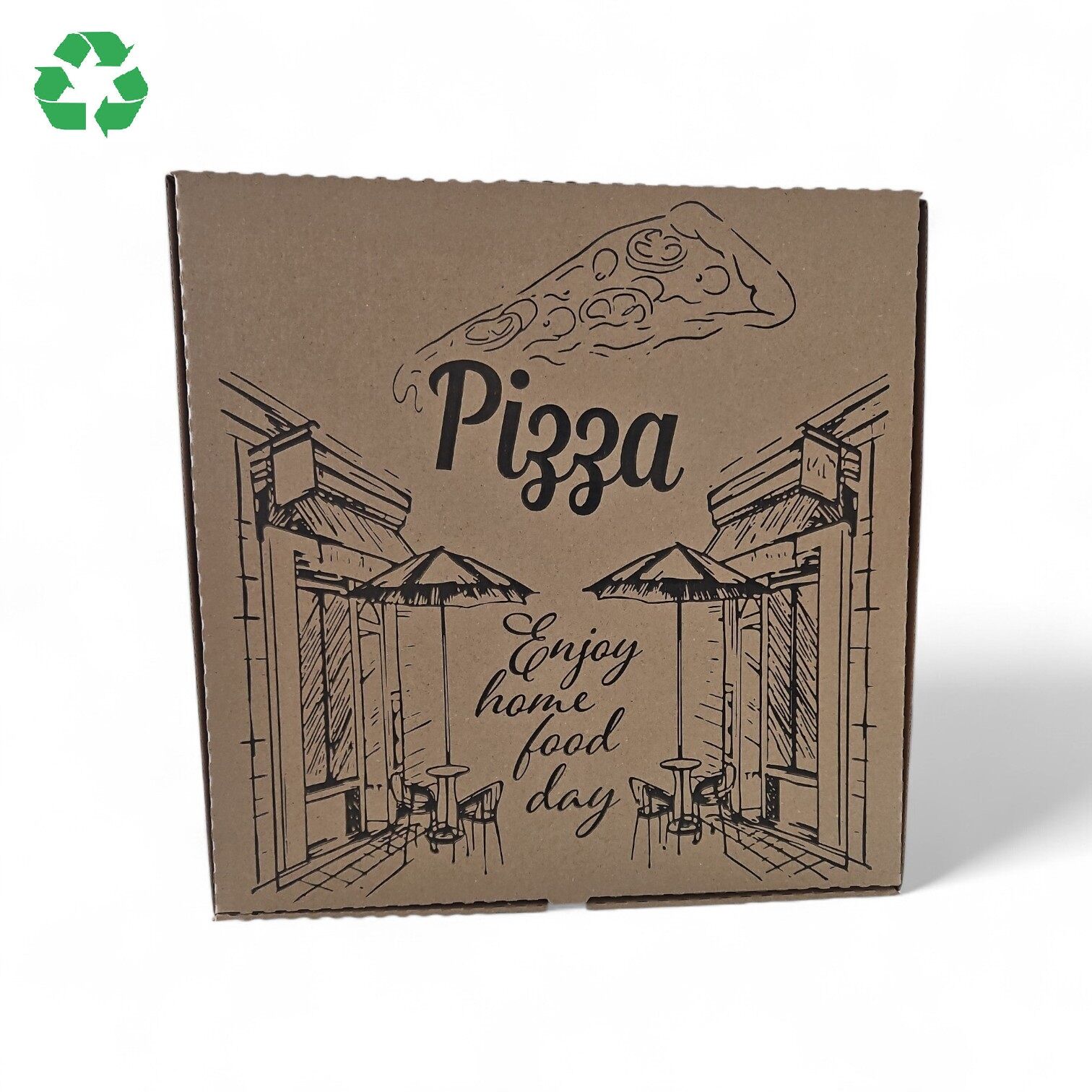 Cutie din carton pentru pizza, 32cm, 320x320x40mm, carton natur microondulat imprimat - imagine 3