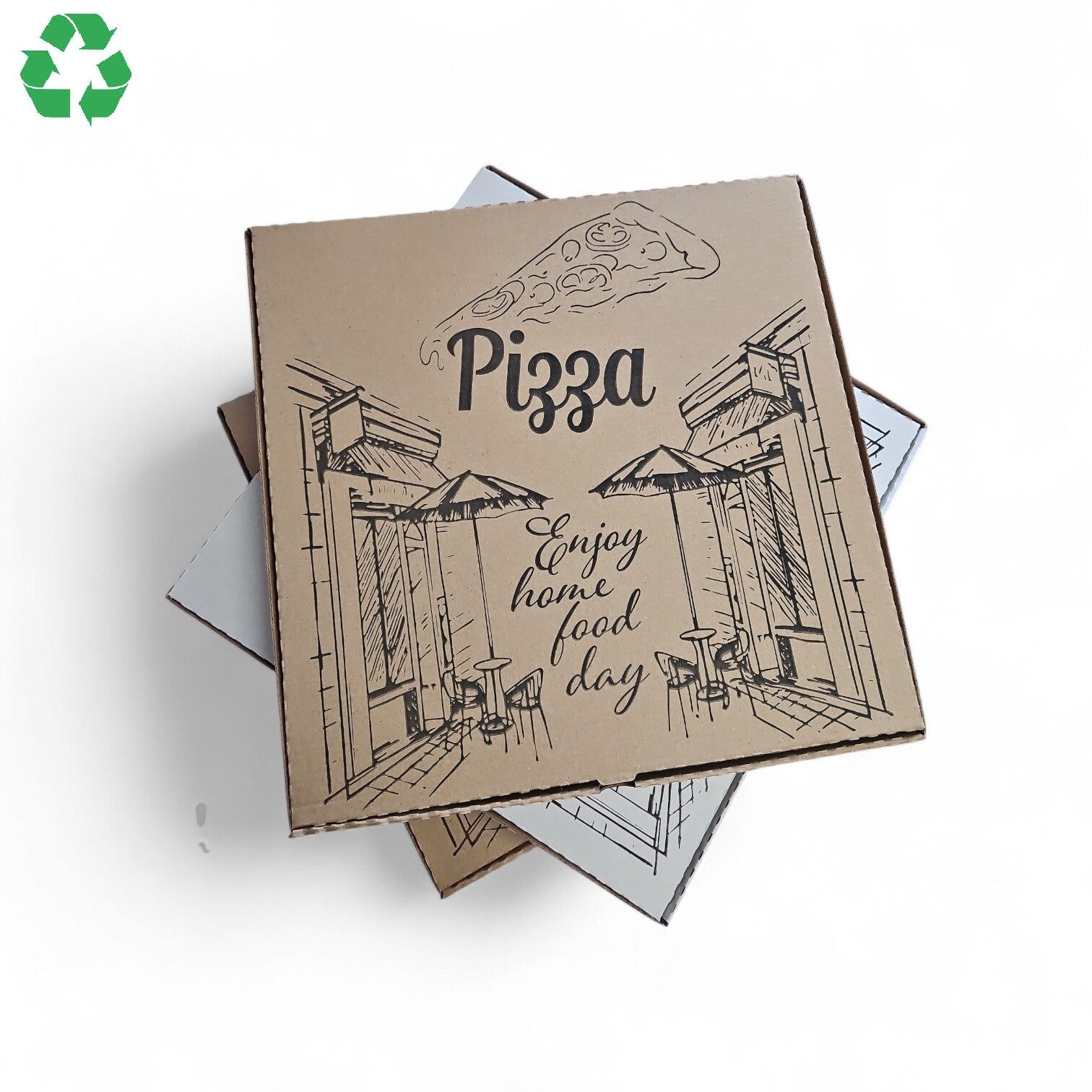 Cutie din carton pentru pizza, 32cm, 320x320x40mm, carton natur microondulat imprimat
