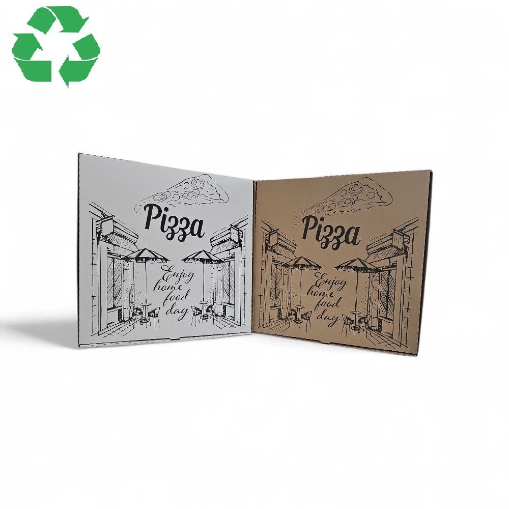 Cutie din carton pentru pizza, 32cm, 320x320x40mm, carton natur microondulat imprimat - imagine 4