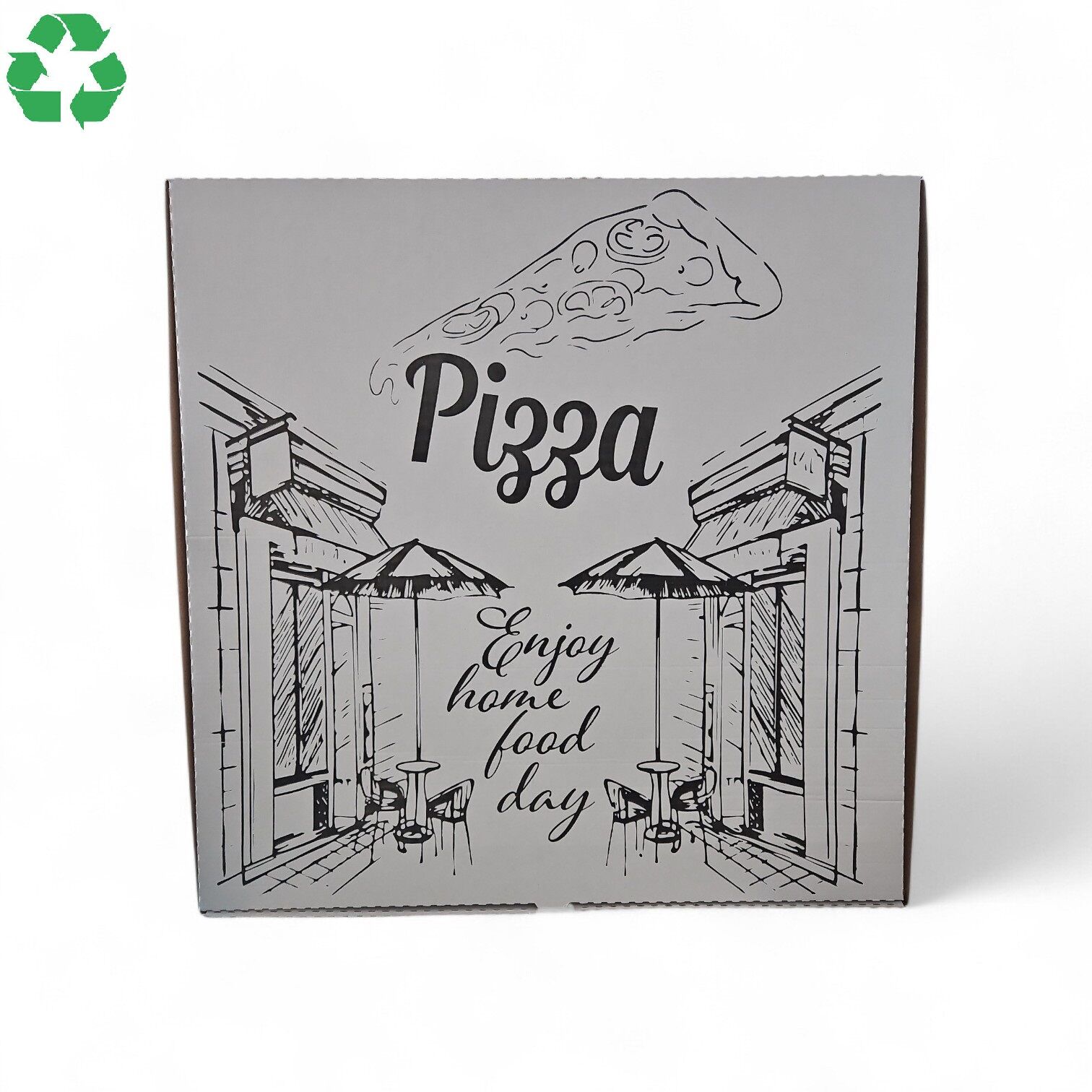 Cutie din carton pentru pizza, 50cm, 500x500x40mm, carton alb microondulat imprimat ' HAPPY WORD' - imagine 3