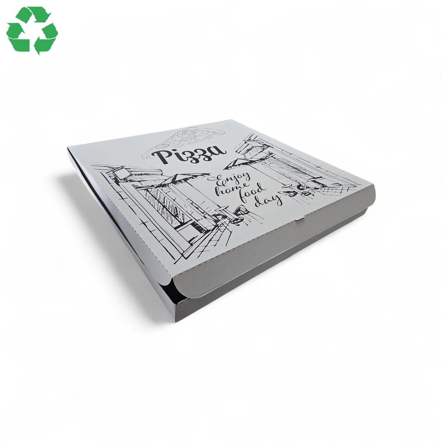 Cutie din carton pentru pizza, 50cm, 500x500x40mm, carton alb microondulat imprimat ' HAPPY WORD' - imagine 2